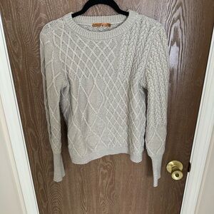 Gray & Gold Shimmer Cable Knit Sweater